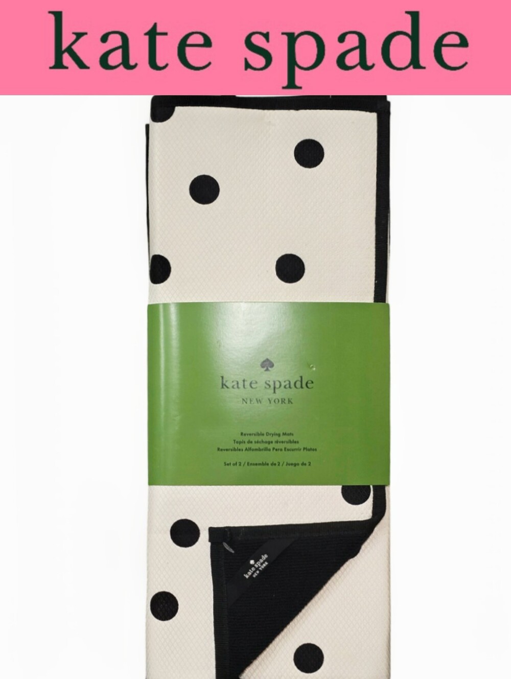 Kate Spade New York Set Of 2 Polka Dot Reversible Drying Mats